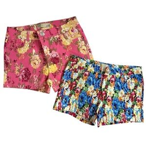 Tropical Floral Cotton Blend Womens Shorts Pink and Blue Bundle Size 11/12